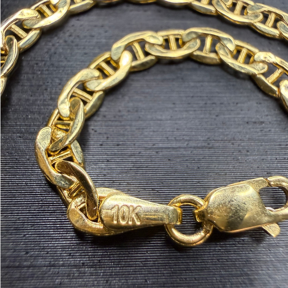 Solid 10k Yellow Italian Gold Guci Mariner Bracelet 8” Long 3.5mm Wide - Picture 3 of 6